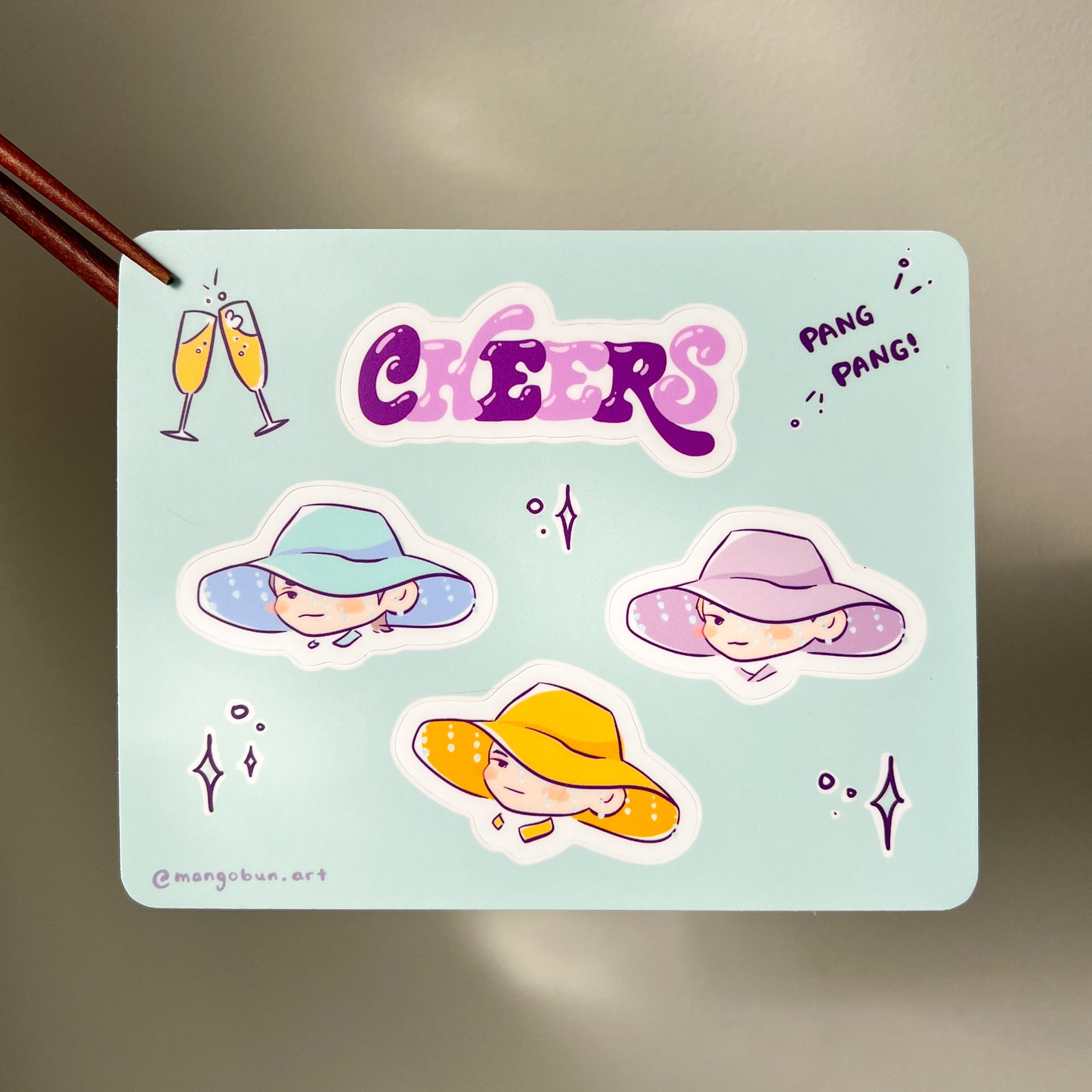Sticker Sheet with Three leaders of Seventeen, and the word Cheers